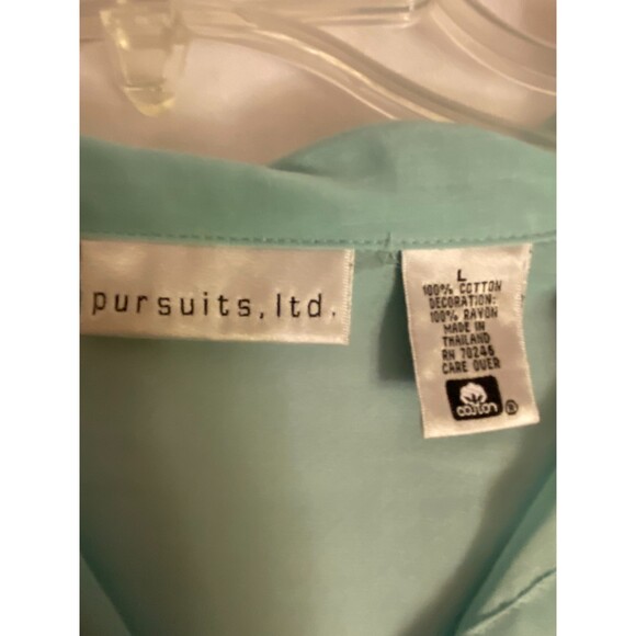 Green Sheer Embroidered Button Down Blouse Large - Picture 3 of 7